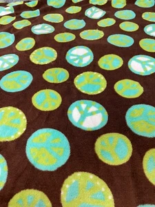 Fabric Lot 3 Yds 6 Ins 56 W Peace Sign Symbol Brown Blue Green Soft Terry Cloth - Picture 1 of 7