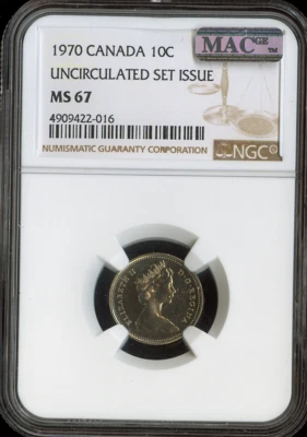 1970 Canada 10 Cents 10C NGC MS67 MAC - Quality - Image 1 of 2