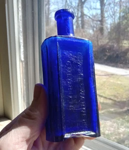 BOSWELL & WARNER'S COLORIDO DÉCADA DE 1870 BOTELLA COLOR CABELLO AZUL COBALTO GRAN CHIP COMO ESTÁ - Imagen 1 de 10