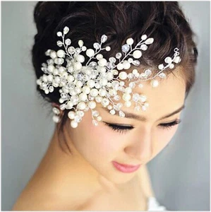 Braut Haarschmuck Haargesteck Dame Hochzeit Kopfschmuck Perlen Silber Gold - Bild 1 von 4