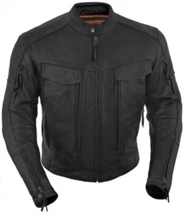 Chaqueta de cuero para motocicleta True Element premium estilo scooter ventilado cuello de cuero para motocicleta - Imagen 1 de 13