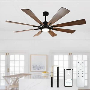 60/72" Ceiling Fan with Lights and Remote APP 8 Blade Indoor&Outdoor Walnut wood - Picture 1 of 49