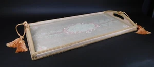 The Ultimate Breakfast Tray Pink Fabric Covered Wood w Glass over Ribbon & Lace - Picture 1 of 9