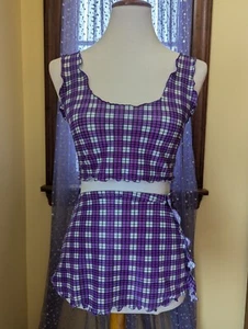 Vintage Y2K Purple Plaid Schoolgirl Crop Top Skirt Set Dancer Club Rave Sz Small - Picture 1 of 17