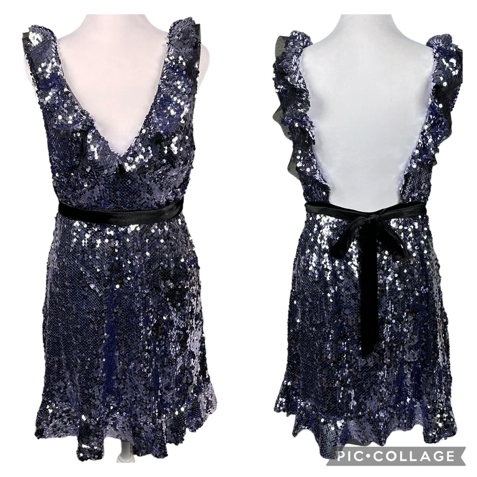 People Size 4 Sequin Siren Silver / Black Mini Dress