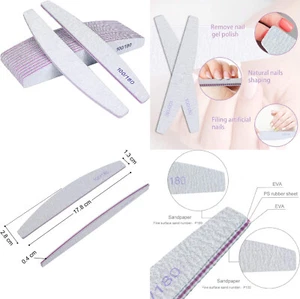 Nail Files 100/180 Grit Professional Half Moon Curved Double Sided Nail File  - Picture 1 of 21