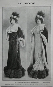 PUBLICITÉ PRESSE 1911 MODE MANTEAU EN VELOUR NOIR COL HERMINE - MARGUERITE CARRÉ - Picture 1 of 1
