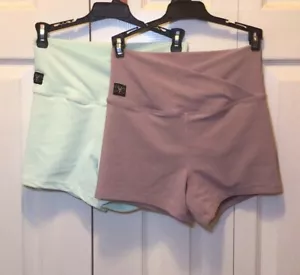 (2) Pairs Kandi Kouture Ribbed Mint Green/Mauve Crossover Dance Shorts Size TS - Picture 1 of 8