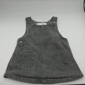 ZARA Size 6-9 Months Grey Overall Dress Jumper Pockets Snaps Baby Girls - Picture 1 of 6