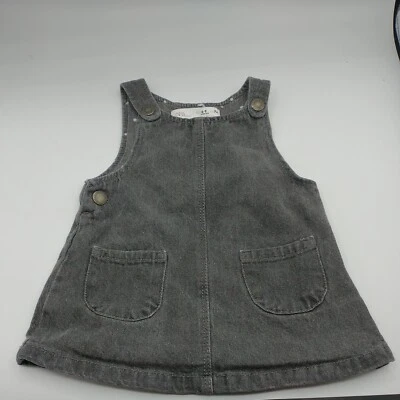 ZARA Talla 6-9 Meses Gris Mono Vestido Jersey Bolsillos Broches Bebé Niñas Foto 1 de 4