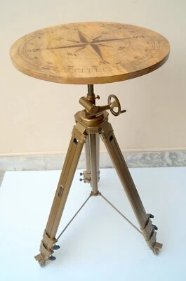 Designer Compass Nautical Logo Engraved Round Coffee & Tea Table Cafe, Bar Decor - Image 1 of 4