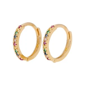 9ct Gold Rainbow Set CZ 12mm Huggie Hoop Earrings - Picture 1 of 4