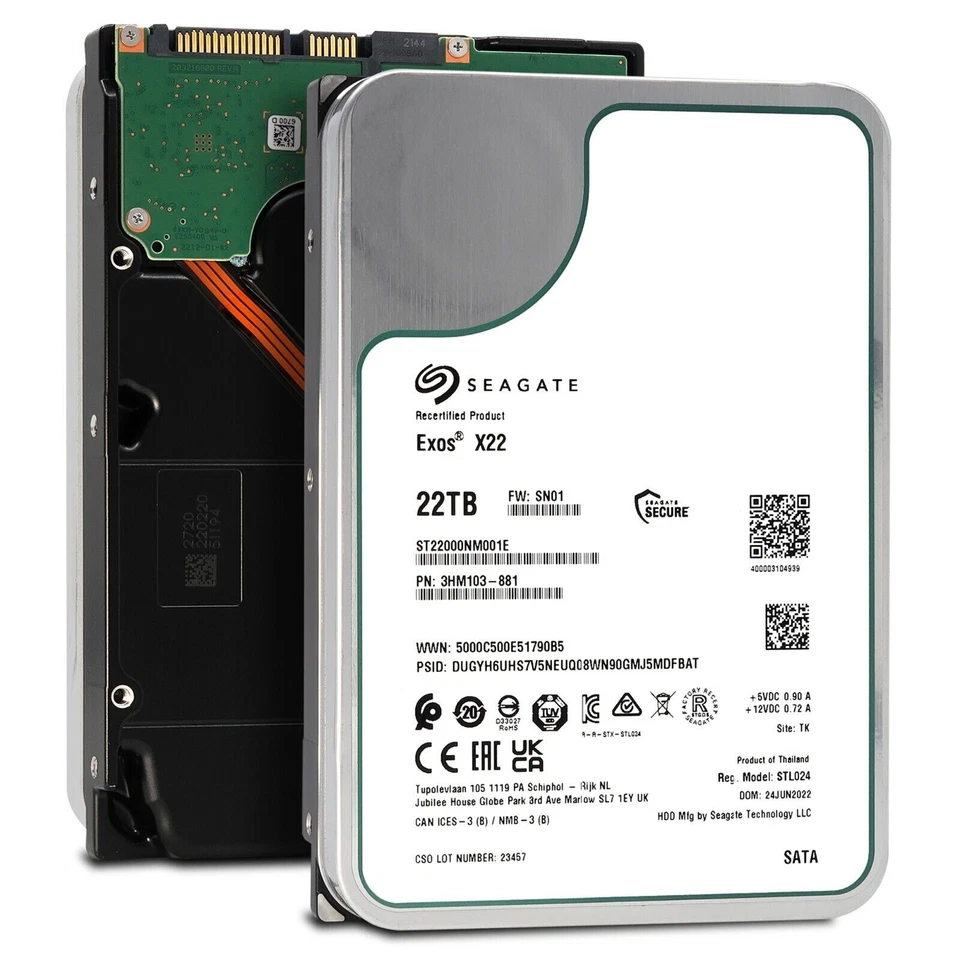 Seagate Exos X X22 22TB 512e/4Kn SAS 3,5 Zoll Externe Festplatte (ST22000NM001E)