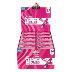 10x 34er Box GIZEH PINK Active Filter Aktivkohle Slim 6mm Aktiv Zigarettenfilter - Bild 1 von 2