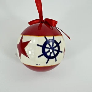 Vtg Christmas Tree Ornament Nautical Glass Hanging Decor Red Blue Ocean Anchor - Picture 1 of 9