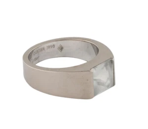 CARTIER 18K WHITE GOLD VINTAGE MOONSTONE TANK RING - SIZE: 8 - 14.9 GRAMS  - Picture 1 of 4