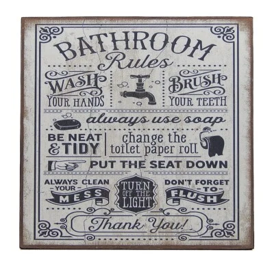 Bathroom Rules Funny Toilet Sign Shelf Sitter Wall Art Door Decor Print 5" x 5" - Image 1 of 4