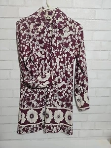 Vtg 60s 70s Dress Womens 8/10 Floral Button Up Casual Long Sleeve Midi Plum  - Picture 1 of 8