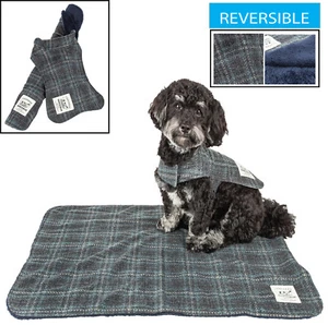 Touchdog 2-in-1 Matching Windowpane Plaided Dog Coat and Designer Dog Bed Mat - Picture 1 of 9