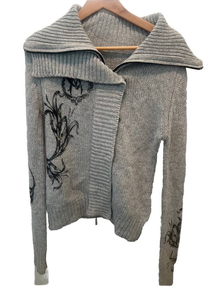 Christian Audigier Gris Lana Suéter Cremallera Chaqueta Mujer’s Cuello Tortuga M Foto 1 de 4