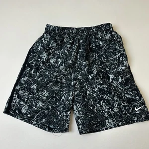 Nike Dri-FIT Workout Running Shorts Large Black Gray Marble Pattern Lightweight - Picture 1 of 9