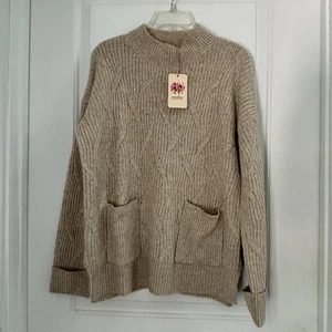NWT Entro Knit Sweater Tan Pockets Cuffed Sleeves Size Large - Picture 1 of 11
