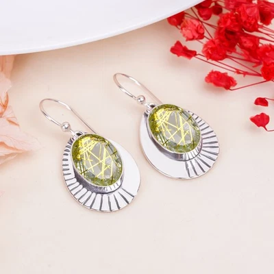 Golden Rutilated Quartz 925 Sterling Silver Earring, Christmas Gift, E155118 - Image 1 of 4