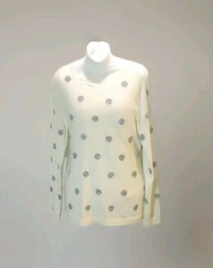 Talbots Size L Cream Silver Metallic Dot Whimsicore Wool Holiday Winter Sweater  - Picture 1 of 9