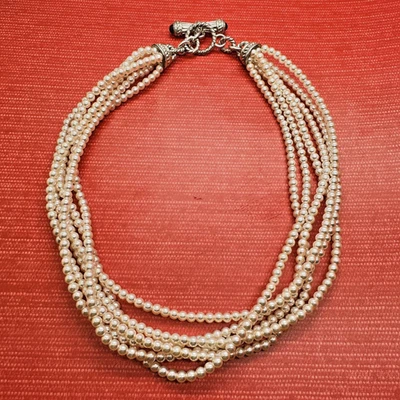 COLLAR VINTAGE JUDITH RIPKA ESTERLINA 6 HEBRAS PERLAS CULTIVADAS CIERRE DE PALANCA Foto 1 de 4