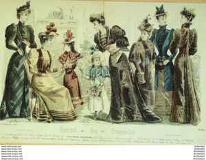 Mode Journal de Demoiselles 1892 # 4910 (Thirion) Gravure originale aquarellee - Picture 1 of 1