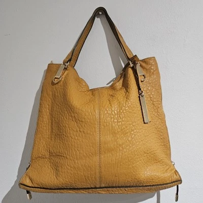 Vince Camuto Eliza Ochre Color Leather Tote Handbag Side Expanders  FLAWS READ - Image 1 of 4