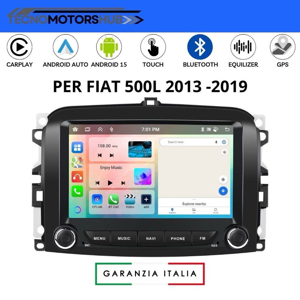 Autoradio 7” Android 15 per Fiat 500L 2013-2019 Navigatore CarPlay 4+64GB Wi-Fi - Immagine 1 di 4