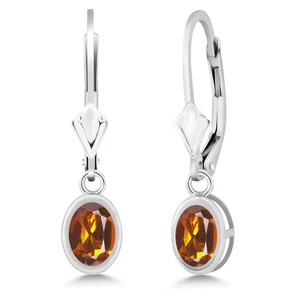 1.40 Ct Oval Orange Red Madeira Citrine 925 Sterling Silver Dangle Earrings - Picture 1 of 3