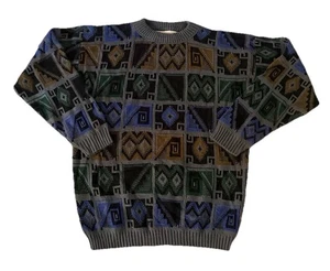 Vintage Cezar Multi-Color Long Sleeve Size Large Crewneck Sweater - Picture 1 of 9