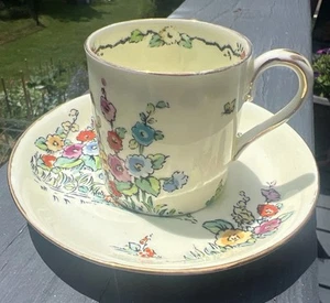 Crown Staffordshire Fine Bone China Hollyhock Poppy Cup Saucer England Gold Trim - Picture 1 of 6