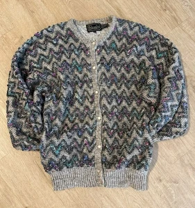 Cárdigan Suéter Vintage Rochelle Talla M Años 80 Grandmacore Botón Geométrico - Imagen 1 de 9