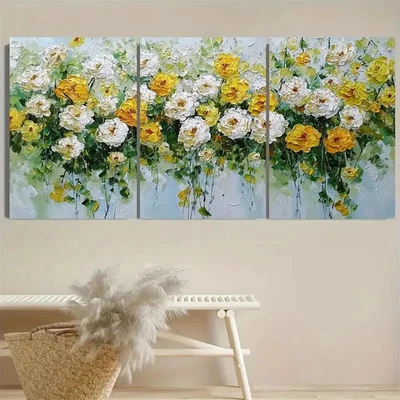 3pcs Peony Yellow and White Floral Impressionist Wall Art Canvas Unframed/Framed - Image 1 of 4