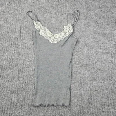 Camiseta sin mangas tejida vintage Y2K Michael Stars para mujer talla única gris con ribete de encaje Foto 1 de 4