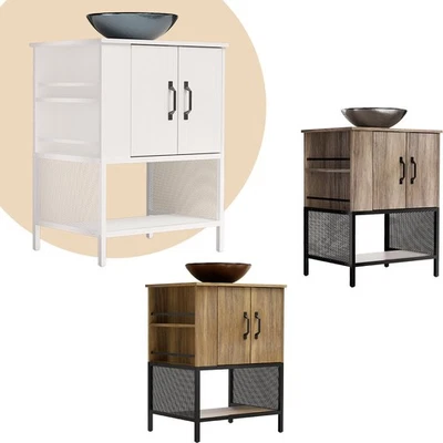 Tocador de baño de 24" con fregadero de vidrio templado gabinete independiente estante abierto moderno Foto 1 de 4