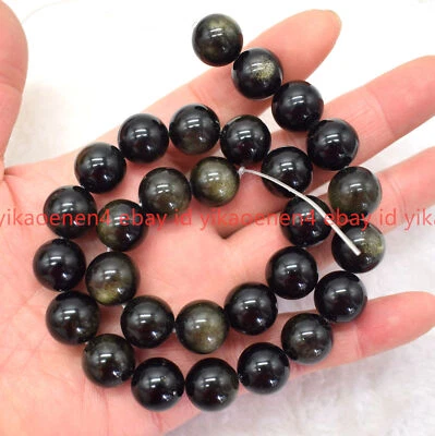 Huge Natural 12/14/16/18/20mm Gold Obsidian Gems Round Loose Beads 15'' Strand - Image 1 of 4