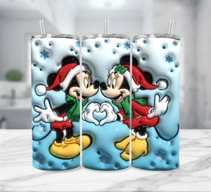 Mickey Mouse Blau Weihnachten Edelstahl Becher mit Strohhalm - 20 Oz - Bild 1 von 3
