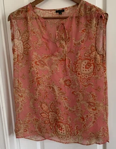 Talbots Sheer Coral Pink Paisley Blouse Sleeveless Cami Top Size XS - Picture 1 of 8