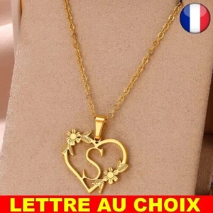 ✅ Collier Acier Inoxydable Lettre Prénom Coeur Femme pendentif initial Bijoux - Picture 1 of 30