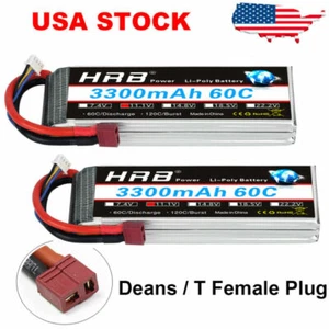 2pcs HRB 3S 3300mAh 60C 11.1V T Lipo Battery for RC Drone Car Helicopter Boat - Picture 1 of 6