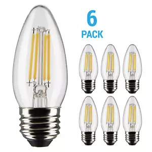 6 Pack Satco S21284 LED Filament Bulbs 120V 4W 40W B11 Medium E26 2700K Dimmable - Picture 1 of 11