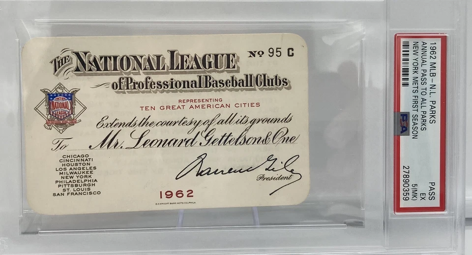 Sandy Koufax No-Hitter PSA Ticket Pass 1962  Mets 1st YR Mickey Mantle MVP 1/1⚾️ - Image 1 of 4