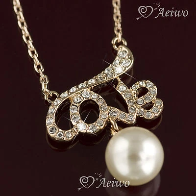 18K ROSE GOLD GF MADE WITH SWAROVSKI CRYSTAL PEARL LOVE LETTER PENDANT NECKLACE Foto 1 de 2