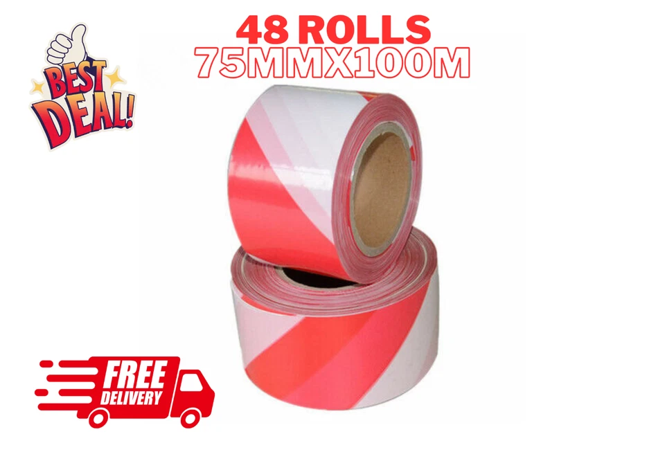 48 x Danger Tape Red & White Barrier Tape Roll Barricade Hazard Warehouse Bulk - image 1 of 4
