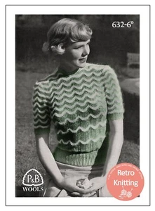 1940's Angora Stripes Sweater Knitting Pattern in 3 sizes - Picture 1 of 1