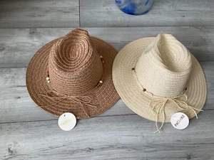 PRIMARK STRAW HAT WITH BEADED TIES..BRAND NEW..ADJUSTABLE AND PACKABLE..BN - Picture 1 of 3